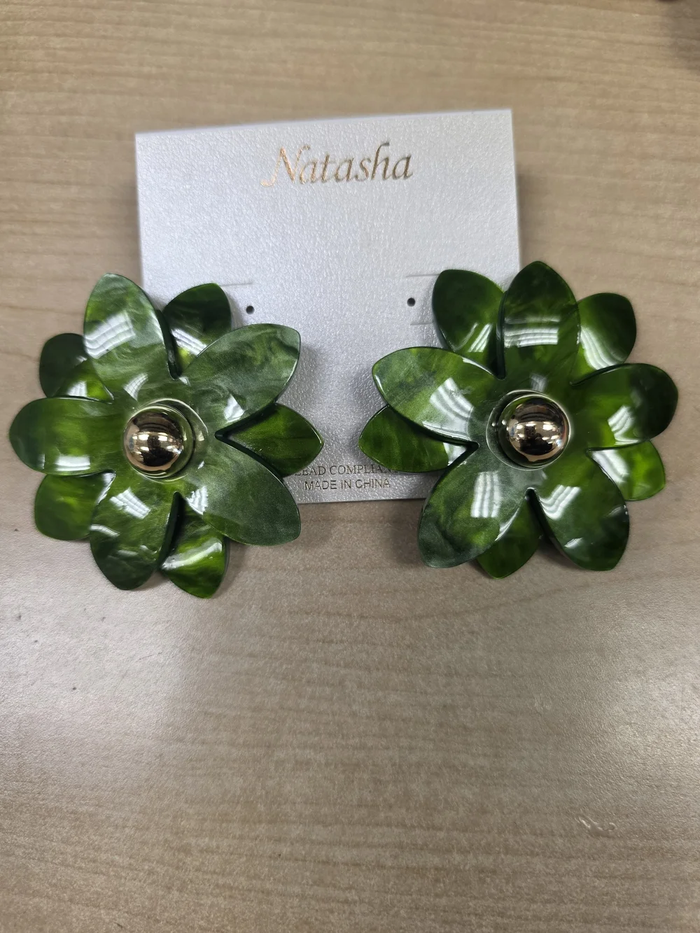 Natasha Couture Green Flower Statement Earrings